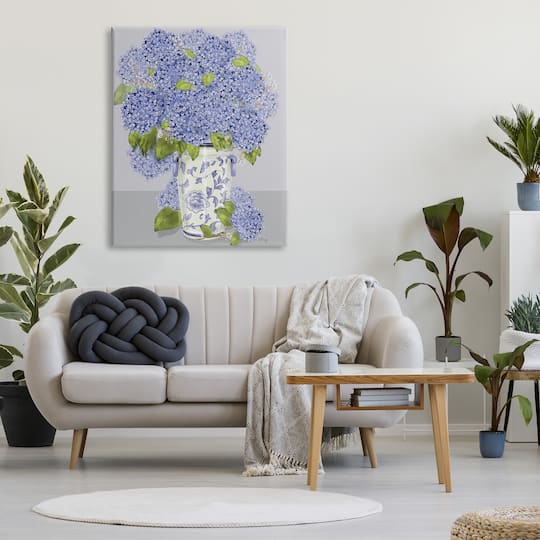 Stupell Industries Blushing Blue Hydrangeas Traditional Farmhouse Vase Still-Life Canvas Wall Art